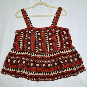 H&M Women Sz 10 Crop Cami Peplum Top Aztec Boho Bold Colors Geometric Strappy